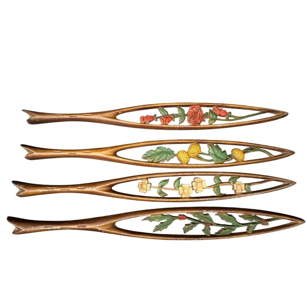 Set of 4 Vintage Sexton MCM Metal 4 Seasons Floral Wall Hanging Decor 27" Long - Picture 2 of 16